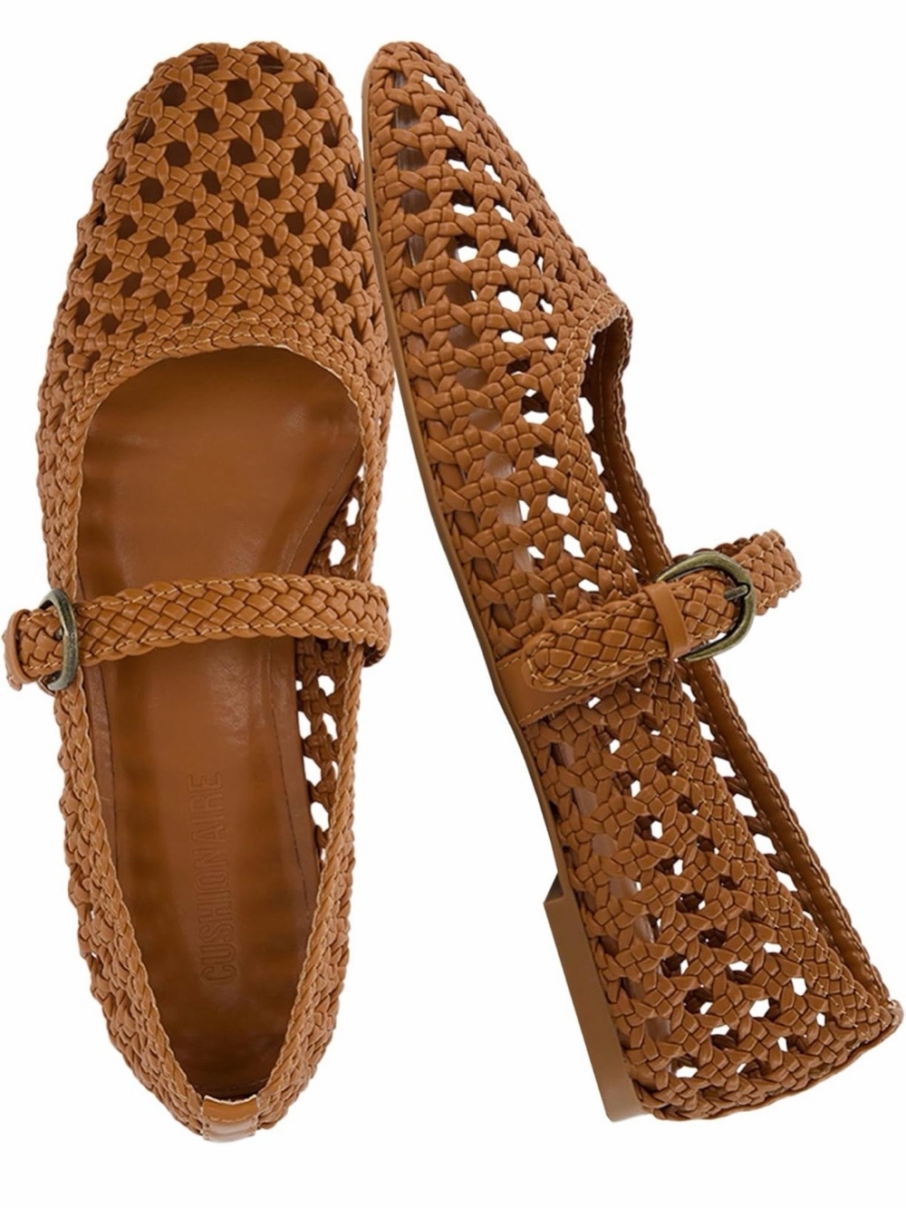 Woven Mary Jane Flats in Cognac Tan